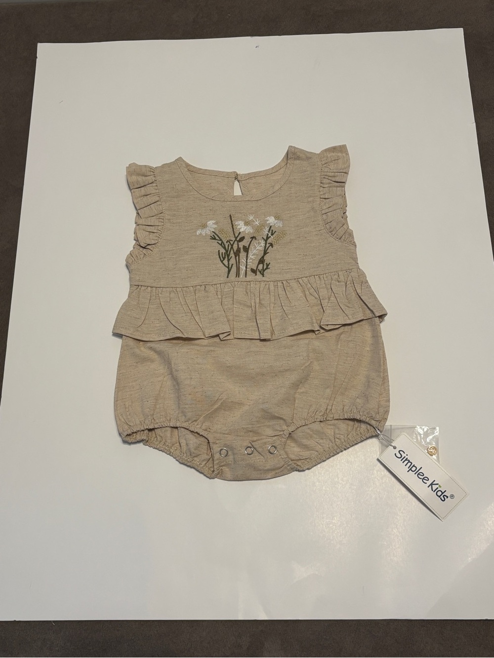 Cream Floral Ruffle Baby Romper